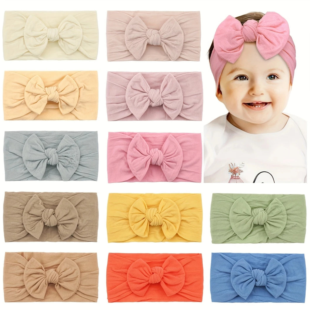 12 Colors Super Stretchy Soft Knot Baby Girl Headbands with Hair Bows Head Wrap for Newborn Baby Girls Infant Toddlers Kids