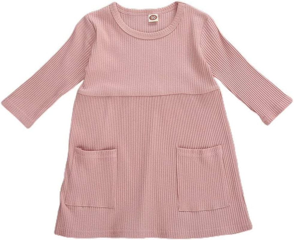 Toddler Baby Girl Knit Sweater Dress Kids Solid Color Ribbed Ruffle Long Sleeve Dresses Top Fall Winter Outfits