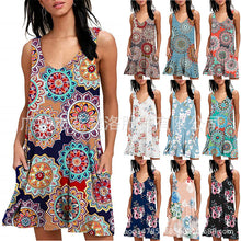 Load image into Gallery viewer, Amazon 2020 spring and summer cross-border V-neck print sleeveless vest pocket dress casual and knee

