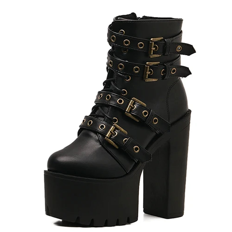 Sexy Rivet Black Ankle Boots Women Platform Soft Leather Autumn Winter Ladies Boots with Zipper Ultra High Heels Shoes