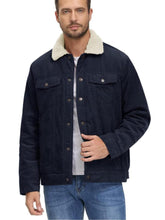 Load image into Gallery viewer, Men's Cotton Cargo Button Lapel Jacket Thermal Lined Casual Fashion Coat With Multi Pockets High-Quality Corduroy Fabric Comfy Lightweight Long Sleeves Jackets For Fall And Winter Daliy Clothing Daliy Trucker Coat For Busines
