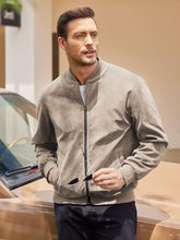 Load image into Gallery viewer, Men’s Vintage Suede-Style Varsity Bomber Jacket
