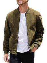 Load image into Gallery viewer, Men’s Vintage Suede-Style Varsity Bomber Jacket
