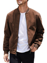Load image into Gallery viewer, Men’s Vintage Suede-Style Varsity Bomber Jacket
