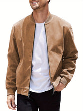 Load image into Gallery viewer, Men’s Vintage Suede-Style Varsity Bomber Jacket

