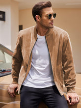 Load image into Gallery viewer, Men’s Vintage Suede-Style Varsity Bomber Jacket
