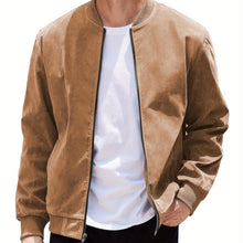 Load image into Gallery viewer, Men’s Vintage Suede-Style Varsity Bomber Jacket
