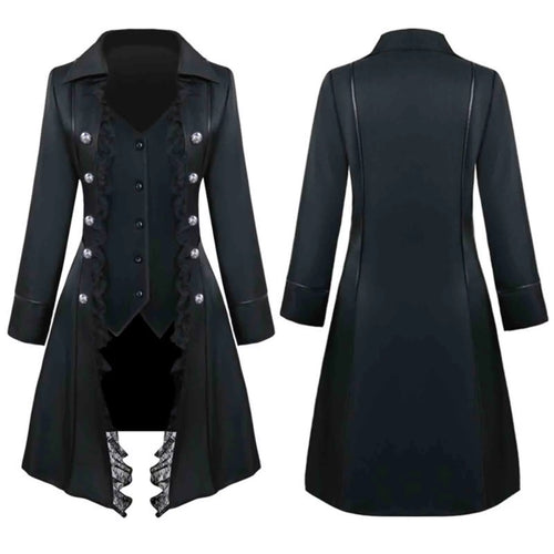 Women'S Lace Steampunk Jacket,Medieval Pirate Renaissance Goth Costume,Retro Victorian Tailcoat Vintage Frock Coat Gothic Victorian Medieval Coats for Women Black XL OP273