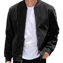 Load image into Gallery viewer, Men’s Vintage Suede-Style Varsity Bomber Jacket
