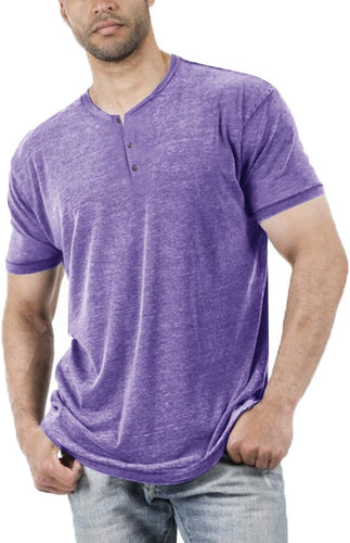 Men Short/Long Sleeve T-Shirt Casual Solid Color Button-Up Henley Shirt V Neck Tee Tops