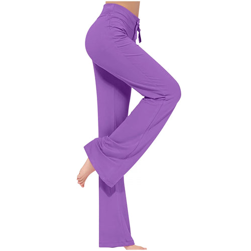 Women'S Purple Pants Wide Leg Elastic High Waist Yoga Leggings Casual Loose Lounge Yoga Pants