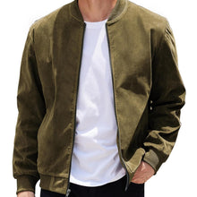 Load image into Gallery viewer, Men’s Vintage Suede-Style Varsity Bomber Jacket
