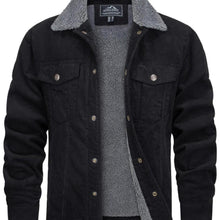 Load image into Gallery viewer, Men's Cotton Cargo Button Lapel Jacket Thermal Lined Casual Fashion Coat With Multi Pockets High-Quality Corduroy Fabric Comfy Lightweight Long Sleeves Jackets For Fall And Winter Daliy Clothing Daliy Trucker Coat For Busines
