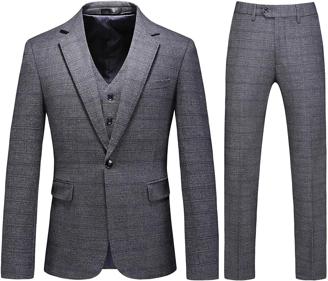 Mens 3 Piece Suits Slim Fit Tweed Suit Plaid Slim Fit Suits for Men One Button Suit Tuxedo Set