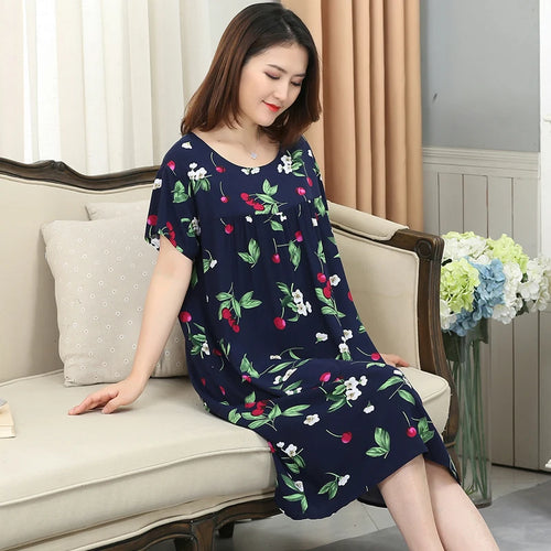 Large Size Women Night Dress Short Sleeve Nightshirt Cotton Blend Home Clothes Summer Autumn Nightgowns Loose Nightdress