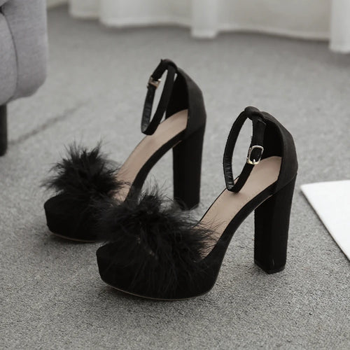 Buckle Strap Sandals Lady Dress Shoes Women Pumps Festival Party Wedding Shoes Formal Pumps Female Chunky High Heels