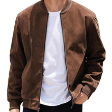 Load image into Gallery viewer, Men’s Vintage Suede-Style Varsity Bomber Jacket
