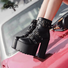 Load image into Gallery viewer, Sexy Rivet Black Ankle Boots Women Platform Soft Leather Autumn Winter Ladies Boots with Zipper Ultra High Heels Shoes
