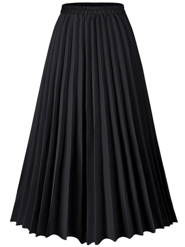 Women Skirts Black Pleated Skirt Midi Long Cheetah High Waist Ladies Elasticized Summer a Line Skirts for Work Office S