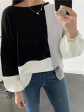 Load image into Gallery viewer, Women Sweater Long Sleeve Color Block Knit Pullover Sweaters Crew Neck Patchwork Casual Loose Jumper Tops
