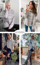 Load image into Gallery viewer, Women Fall Pullover Sweater Turtleneck Plaid Long Sleeve Loose Casual Chunky Checked Knit Winter Sweaters Jumper Tops
