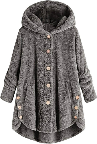 Winter Coats for Women,Womens Sweaters Plush Hooded Cardigan Long Sleeve Hoodies Button Fall Jacket with Pocket