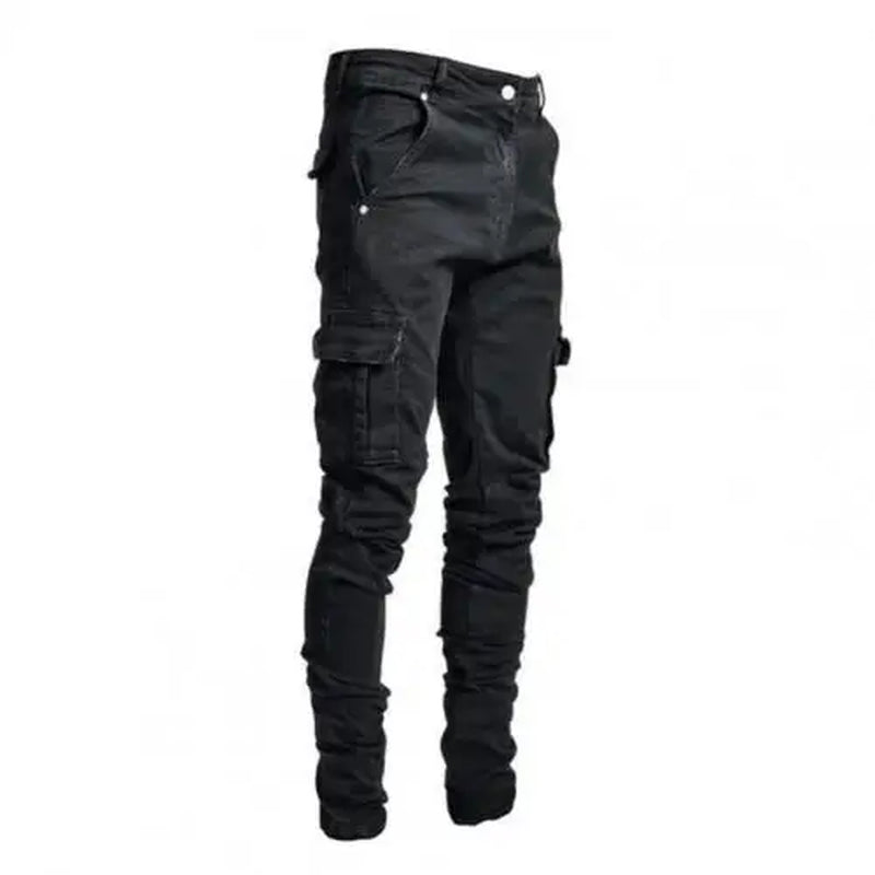 Comfortable Cool Multi Pockets Solid Color Men Jeans Comfy Cargo Jeans Stretchy Trousers