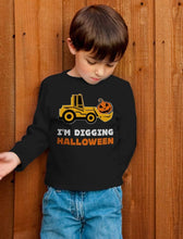 Load image into Gallery viewer, Construction Bulldozer I&#39;M Digging Halloween Pumpkin Face Tractor Girls Boys Toddler Kids Long Sleeve T-Shirt
