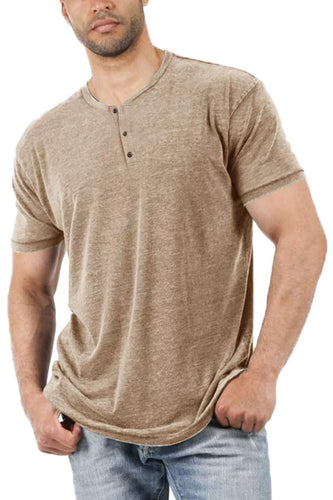 Men Short Sleeve T-Shirt Casual Solid Color Henley Shirt