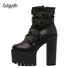 Load image into Gallery viewer, Sexy Rivet Black Ankle Boots Women Platform Soft Leather Autumn Winter Ladies Boots with Zipper Ultra High Heels Shoes
