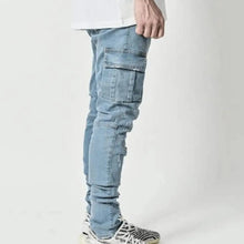 Load image into Gallery viewer, Comfortable Cool Multi Pockets Solid Color Men Jeans Comfy Cargo Jeans Stretchy Trousers
