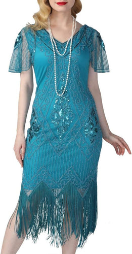 Women'S Flapper Dresses 1920S Sequins Art Deco Gatsby Cocktail Dress with Sleeve