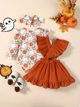 Load image into Gallery viewer, Baby Girls’ Pumpkin Halloween 3-Piece Outfit Set
