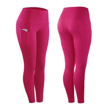 Load image into Gallery viewer, Women Yoga Leggings Sexy Solid High Waist Pocket Elastic  Tummy Control Ruched Booty Pants Casual Gym Compression Tights Pants
