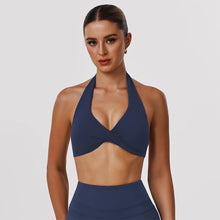 Load image into Gallery viewer, Women Fitness Gym Bra Twist Halter Backless Training Top Wear V-Neck Padded Solid Color Yoga Casual Sporty Bra
