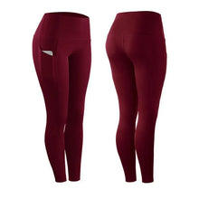 Load image into Gallery viewer, Women Yoga Leggings Sexy Solid High Waist Pocket Elastic  Tummy Control Ruched Booty Pants Casual Gym Compression Tights Pants
