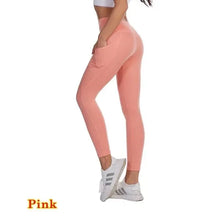 Load image into Gallery viewer, High Waist Elastic Workout Women Yoga Leggings Tummy Control Ruched Booty With Pocket Pants Seamless Gym Compression Tights
