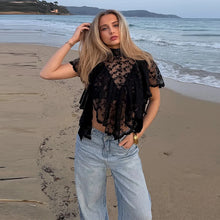 Load image into Gallery viewer, Women's Lace Halter Top Tank Tops Women Top Backless Top Sheer Floral Ruffle Blouse Casual Summer Streetwear Fashion Female Slim

