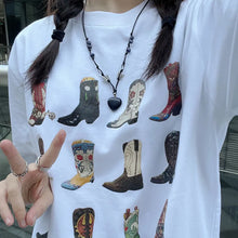 Load image into Gallery viewer, Boot Western T-Shirt Women T Shirt Summer Loose Vintage Boho Texas T Shirt Cowgirl Cowboy Cute Graphic Tees Hippie Tshirts Retro

