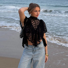 Load image into Gallery viewer, Women's Lace Halter Top Tank Tops Women Top Backless Top Sheer Floral Ruffle Blouse Casual Summer Streetwear Fashion Female Slim
