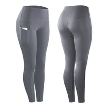 Load image into Gallery viewer, Women Yoga Leggings Sexy Solid High Waist Pocket Elastic  Tummy Control Ruched Booty Pants Casual Gym Compression Tights Pants
