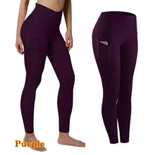Load image into Gallery viewer, High Waist Elastic Workout Women Yoga Leggings Tummy Control Ruched Booty With Pocket Pants Seamless Gym Compression Tights
