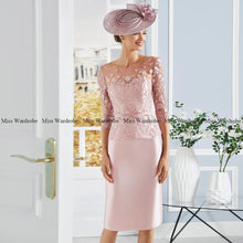 Load image into Gallery viewer, Elegant Wedding Guest Party Gown For Women 3/4 Sleeves Mother Of The Bride Dresses Lace Knee Length Formal Scoop Neck Flower
