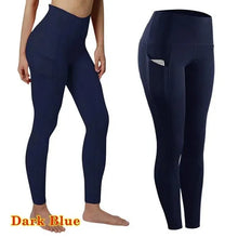 Load image into Gallery viewer, High Waist Elastic Workout Women Yoga Leggings Tummy Control Ruched Booty With Pocket Pants Seamless Gym Compression Tights
