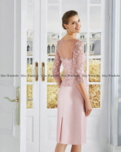 Load image into Gallery viewer, Elegant Wedding Guest Party Gown For Women 3/4 Sleeves Mother Of The Bride Dresses Lace Knee Length Formal Scoop Neck Flower
