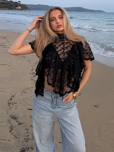 Load image into Gallery viewer, Women's Lace Halter Top Tank Tops Women Top Backless Top Sheer Floral Ruffle Blouse Casual Summer Streetwear Fashion Female Slim
