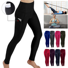 Load image into Gallery viewer, High Waist Elastic Workout Women Yoga Leggings Tummy Control Ruched Booty With Pocket Pants Seamless Gym Compression Tights
