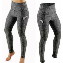 Load image into Gallery viewer, Women Yoga Leggings Sexy Solid High Waist Pocket Elastic  Tummy Control Ruched Booty Pants Casual Gym Compression Tights Pants
