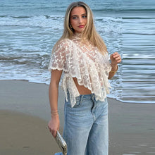 Load image into Gallery viewer, Women's Lace Halter Top Tank Tops Women Top Backless Top Sheer Floral Ruffle Blouse Casual Summer Streetwear Fashion Female Slim
