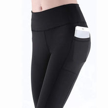 Load image into Gallery viewer, Women Yoga Leggings Sexy Solid High Waist Pocket Elastic  Tummy Control Ruched Booty Pants Casual Gym Compression Tights Pants
